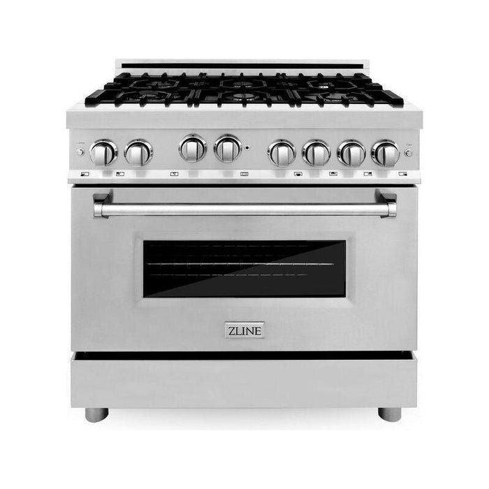 ZLINE Appliance Bundle - 36 in. Gas Range, Range Hood, 3 Rack Dishwasher, Refrigerator, Bundle-4KPR-RGRH36-DWV