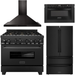 ZLINE Appliance Bundle - 36 in. Gas Range, Range Hood, Microwave Drawer, Refrigerator in Black Stainless, Bundle-4KPR-RGBRH36-MW