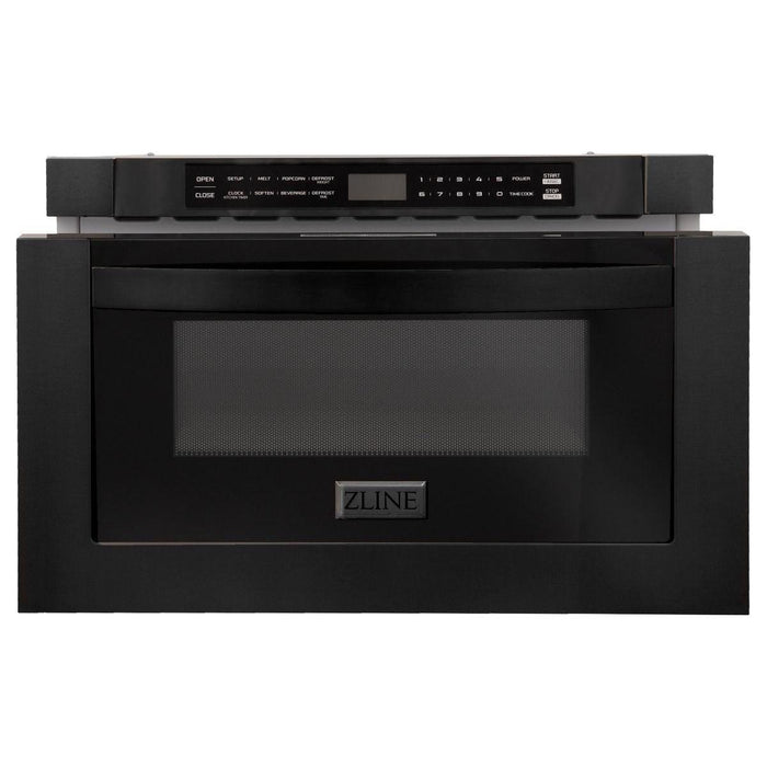 ZLINE Appliance Bundle - 36 in. Gas Range, Range Hood, Microwave Drawer, Refrigerator in Black Stainless, Bundle-4KPR-RGBRH36-MW