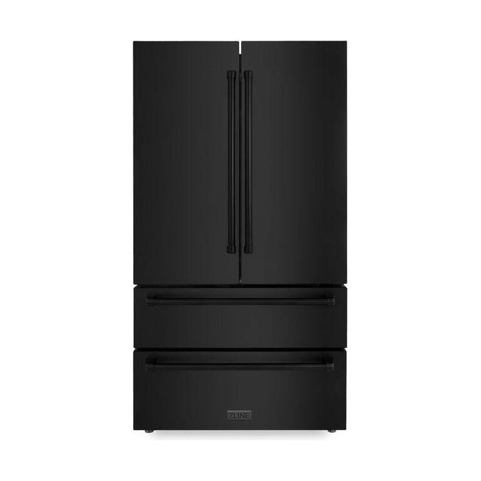 ZLINE Appliance Bundle - 48 in. Dual Fuel Range, Range Hood, Microwave Drawer, Refrigerator in Black Stainless, Bundle-4KPR-RABRH48-MW