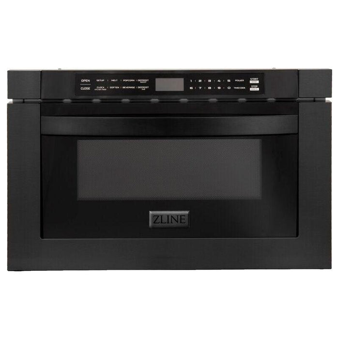 ZLINE Appliance Bundle - 48 In. Gas Range, Refrigerator, Range Hood, Microwave Drawer in Black Stainless Steel, Bundle-4KPR-RGBRH48-MW