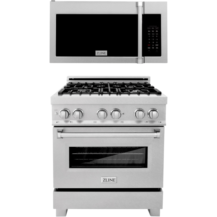 ZLINE Appliance Package - 30 In. Dual Fuel Range and Over the Range Microwave in DuraSnow® Stainless Steel, 2KP-RASOTRH30