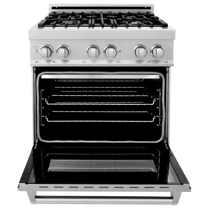 ZLINE Appliance Package - 30 In. Dual Fuel Range and Over the Range Microwave in DuraSnow® Stainless Steel, 2KP-RASOTRH30