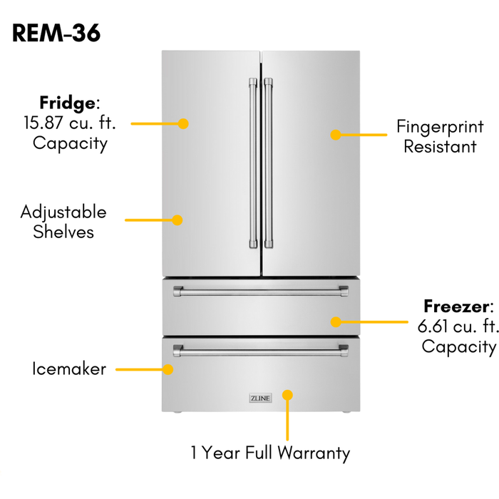 ZLINE Appliance Package - 30 in. Dual Fuel Range, Over-the-Range Microwave, 3 Rack Dishwasher, Refrigerator, 4KPR-RAOTRH30-DWV