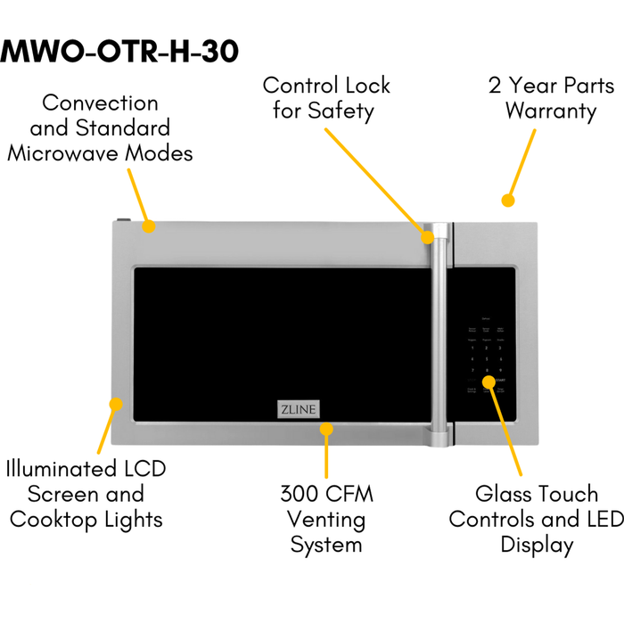 ZLINE Appliance Package - 30 in. Dual Fuel Range, Over-the-Range Microwave, Refrigerator, 3KPR-RAOTRH30