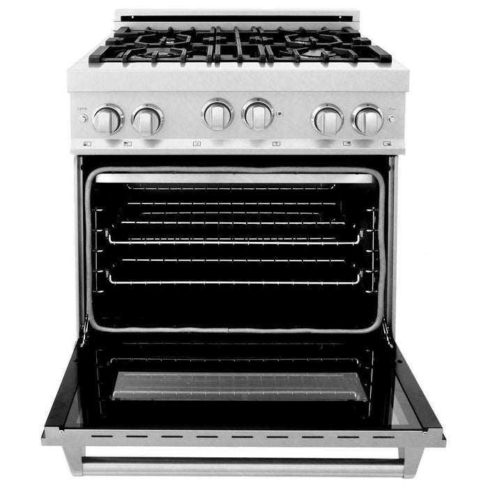 ZLINE Appliance Package - 30 In. Gas Range and Over the Range Microwave in DuraSnow® Stainless Steel, 2KP-RGSOTRH30