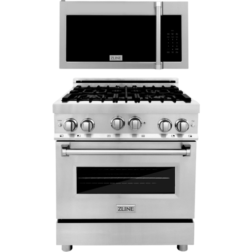 ZLINE Appliance Package - 30 In. Gas Range and Over-The-Range Microwave in Stainless Steel, 2KP-RGOTRH30