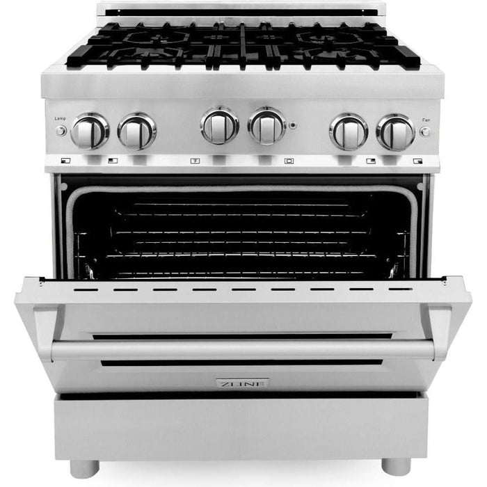 ZLINE Appliance Package - 30 In. Gas Range and Over-The-Range Microwave in Stainless Steel, 2KP-RGOTRH30