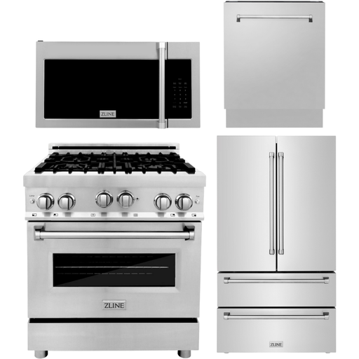 ZLINE Appliance Package - 30 in. Gas Range, Microwave, 3 Rack Dishwasher, Refrigerator, 4KPR-RGOTRH30-DWV