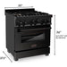 ZLINE Appliance Package - 30 In. Gas Range, Range Hood, Microwave and Dishwasher in Black Stainless Steel, 4KP-RGBRH30-MWDWV