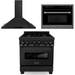 ZLINE Appliance Package - 30 In. Gas Range with Brass Burners, Microwave Oven, Range Hood in Black Stainless Steel, 3KP-RGBRHMWO-30