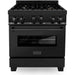 ZLINE Appliance Package - 30 In. Gas Range with Brass Burners, Microwave Oven, Range Hood in Black Stainless Steel, 3KP-RGBRHMWO-30