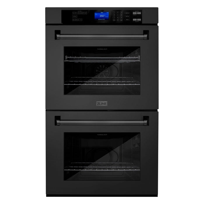 ZLINE Appliance Package - 30 in. Professional Double Wall Oven, 30 in. Rangetop, Over The Range Convection Microwave With Modern Handle In Black Stainless Steel, 3KP-RTBOTR30-AWD