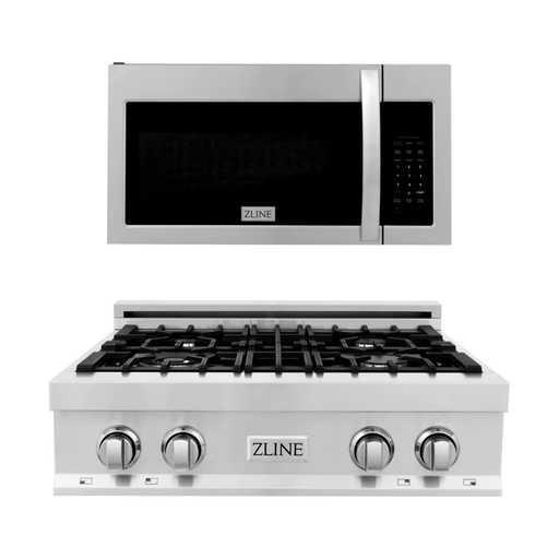 ZLINE Appliance Package - 30" Rangetop, Over The Range Convection Microwave With Modern Handle In Stainless Steel, 2KP-RTOTR30