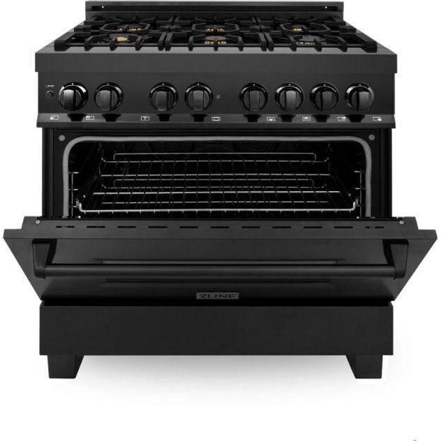 ZLINE Appliance Package - 36 In. Dual Fuel Range, Range Hood, Dishwasher in Black Stainless Steel, 3KP-RABRH36-DWV