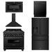 ZLINE Appliance Package - 36 in. Gas Burner/Electric Oven, Range Hood, Refrigerator With Water And Ice Dispenser, Dishwasher And Microwave In Black Stainless Steel, 5KPRW-RABRH36-MWDWV