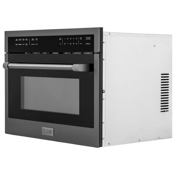 ZLINE Appliance Package - 36 In. Gas Range with Brass Burners, Range Hood, Microwave Oven in Black Stainless Steel, 3KP-RGBRHMWO-36