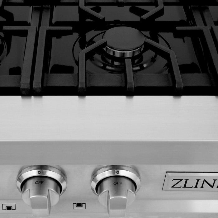 ZLINE Appliance Package - 36 In. Rangetop, 30 In. Wall Oven, Refrigerator and 30 In. Microwave Oven in Stainless Steel, 4KPR-RT36-MWAWS