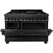 ZLINE Appliance Package - 48" Gas Burner/Electric Oven, Range Hood, Refrigerator With Water And Ice Dispenser, Dishwasher And Microwave In Black Stainless Steel, 5KPRW-RABRH48-MWDWV