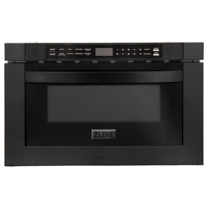 ZLINE Appliance Package - 48" Gas Burner/Electric Oven, Range Hood, Refrigerator With Water And Ice Dispenser, Dishwasher And Microwave In Black Stainless Steel, 5KPRW-RABRH48-MWDWV