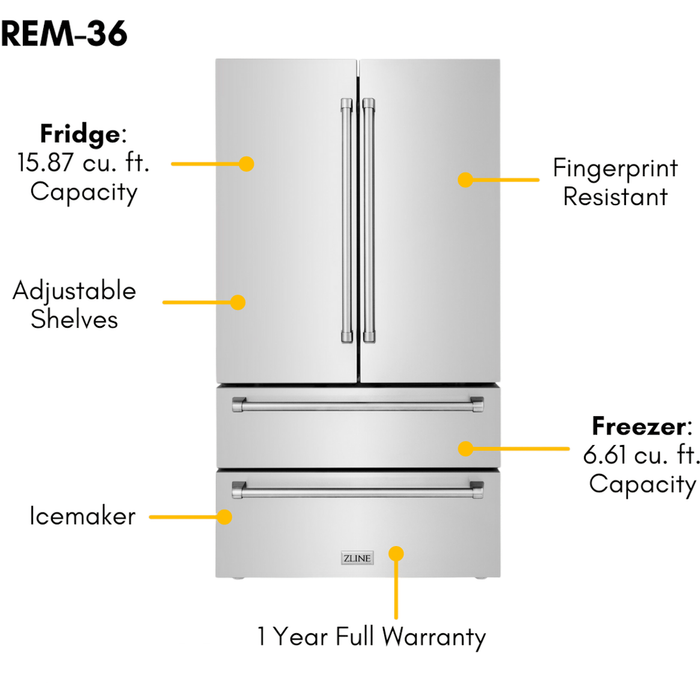 ZLINE Appliance Package - 48 in. Dual Fuel Range, Range Hood, 3 Rack Dishwasher, Refrigerator, 4KPR-RARH48-DWV