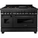 ZLINE Appliance Package - 48 in. Dual Fuel Range, Range Hood, Microwave Drawer, Refrigerator in Black Stainless, 4KPR-RABRH48-MW