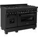 ZLINE Appliance Package - 48 In. Dual Fuel Range with Brass Burners, Microwave Oven, Range Hood in Black Stainless Steel, 3KP-RABRHMWO-48