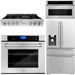 ZLINE Appliance Package - 48 In. Rangetop, Refrigerator with Water and Ice Dispenser, Microwave and Wall Oven in Stainless Steel, 4KPRW-RT48-MWAWS