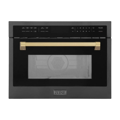 ZLINE Autograph 24" Built-in Convection Microwave Oven in Black Stainless Steel and Champagne Bronze Accents, MWOZ-24-BS-CB