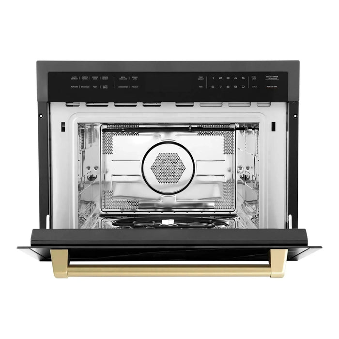 ZLINE Autograph 24" Built-in Convection Microwave Oven in Black Stainless Steel and Champagne Bronze Accents, MWOZ-24-BS-CB