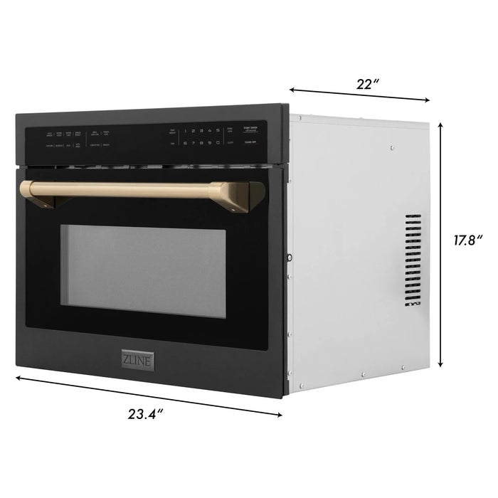 ZLINE Autograph 24" Built-in Convection Microwave Oven in Black Stainless Steel and Champagne Bronze Accents, MWOZ-24-BS-CB