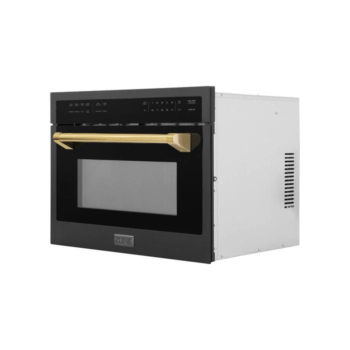 ZLINE Autograph 24" Built-in Convection Microwave Oven in Black Stainless Steel and Gold Accents, MWOZ-24-BS-G