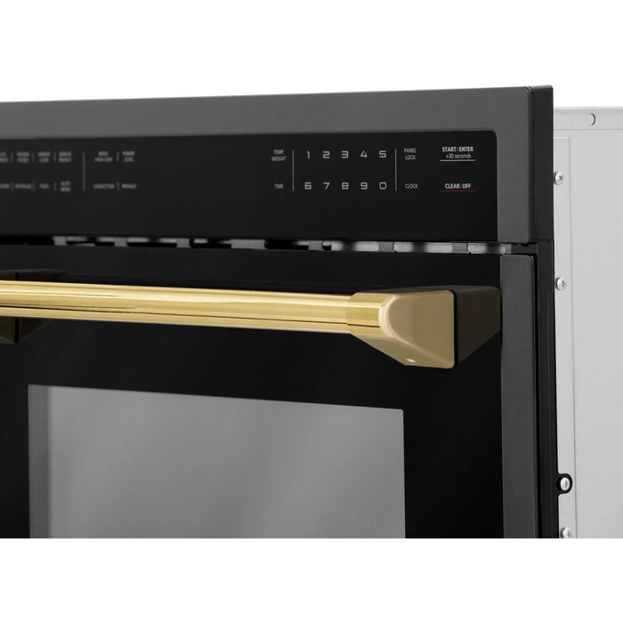 ZLINE Autograph 24" Built-in Convection Microwave Oven in Black Stainless Steel and Gold Accents, MWOZ-24-BS-G