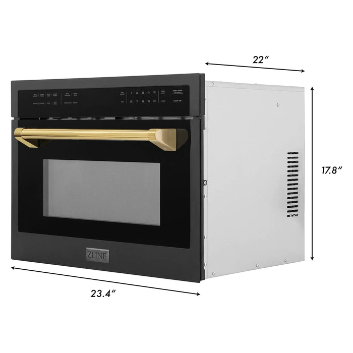 ZLINE Autograph 24" Built-in Convection Microwave Oven in Black Stainless Steel and Gold Accents, MWOZ-24-BS-G