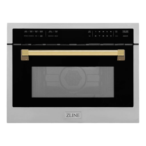 ZLINE Autograph 24" Built-in Convection Microwave Oven in Stainless Steel and Gold Accents, MWOZ-24-G