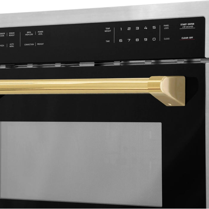 ZLINE Autograph 24" Built-in Convection Microwave Oven in Stainless Steel and Gold Accents, MWOZ-24-G