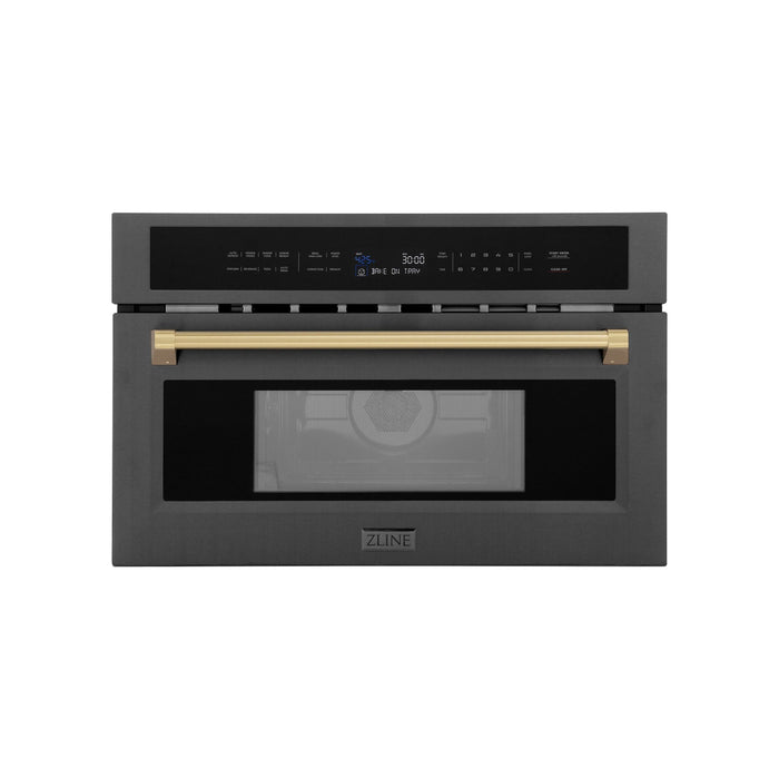 ZLINE Autograph 30" 1.55 cu ft. Built-in Convection Microwave Oven in Black Stainless Steel and Champagne Bronze Accents, MWOZ-30-BS-CB