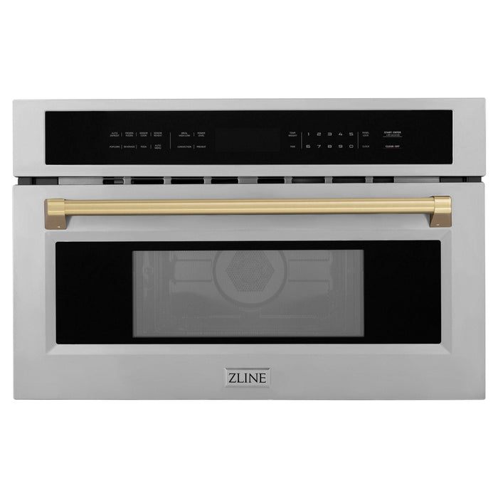 ZLINE Autograph 30" Built-in Convection Microwave Oven in DuraSnow® Stainless Steel with Champagne Bronze Accents, MWOZ-30-SS-CB