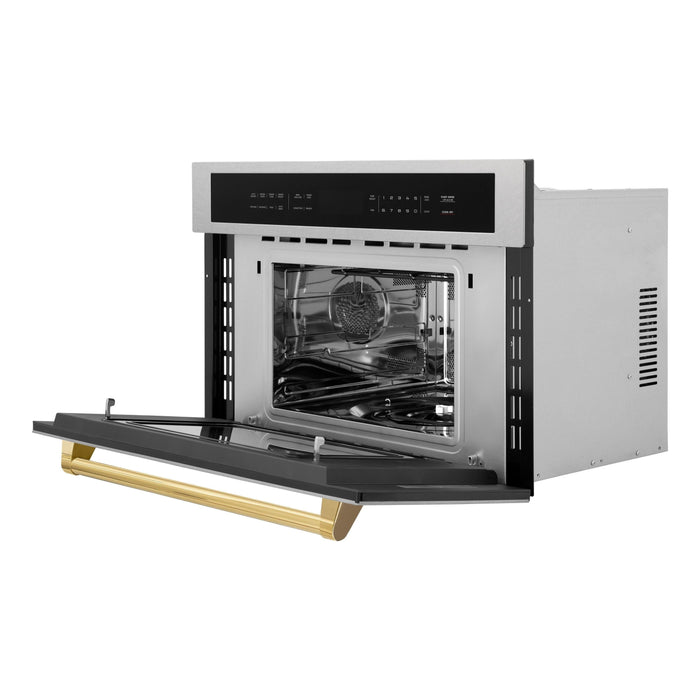 ZLINE Autograph 30" Built-in Convection Microwave Oven in DuraSnow® Stainless Steel with Gold Accents, MWOZ-30-SS-G