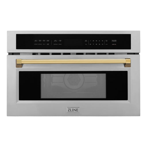 ZLINE Autograph 30" Built-in Convection Microwave Oven in Stainless Steel with Gold Accents, MWOZ-30-G