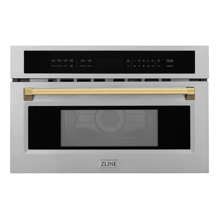 ZLINE Autograph 30" Built-in Convection Microwave Oven in Stainless Steel with Gold Accents, MWOZ-30-G