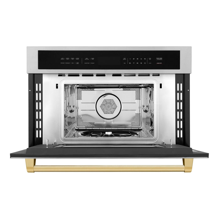 ZLINE Autograph 30" Built-in Convection Microwave Oven in Stainless Steel with Gold Accents, MWOZ-30-G