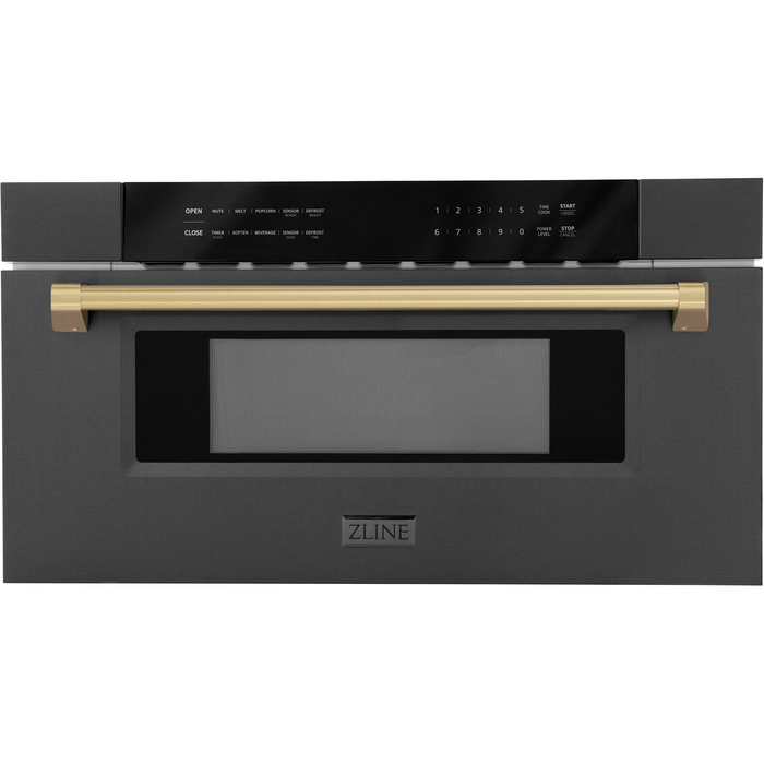 ZLINE Autograph 30 In. 1.2 cu. ft. Built-In Microwave Drawer In Black Stainless Steel with Champagne Bronze Accents, MWDZ-30-BS-CB