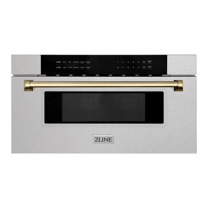 ZLINE Autograph 30 In. 1.2 cu. ft. Built-In Microwave Drawer In Fingerprint Resistant Stainless Steel With Champagne Bronze Accents, MWDZ-30-SS-CB