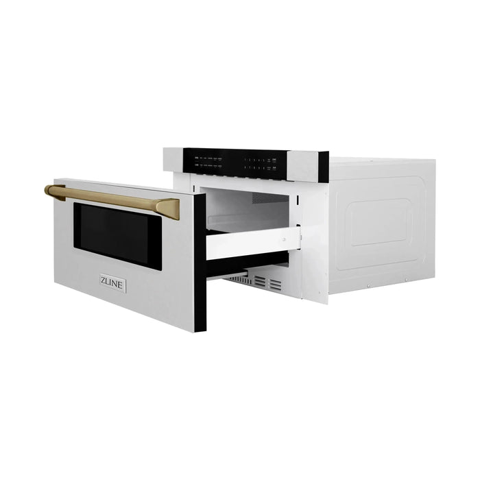 ZLINE Autograph 30 In. 1.2 cu. ft. Built-In Microwave Drawer In Fingerprint Resistant Stainless Steel With Champagne Bronze Accents, MWDZ-30-SS-CB