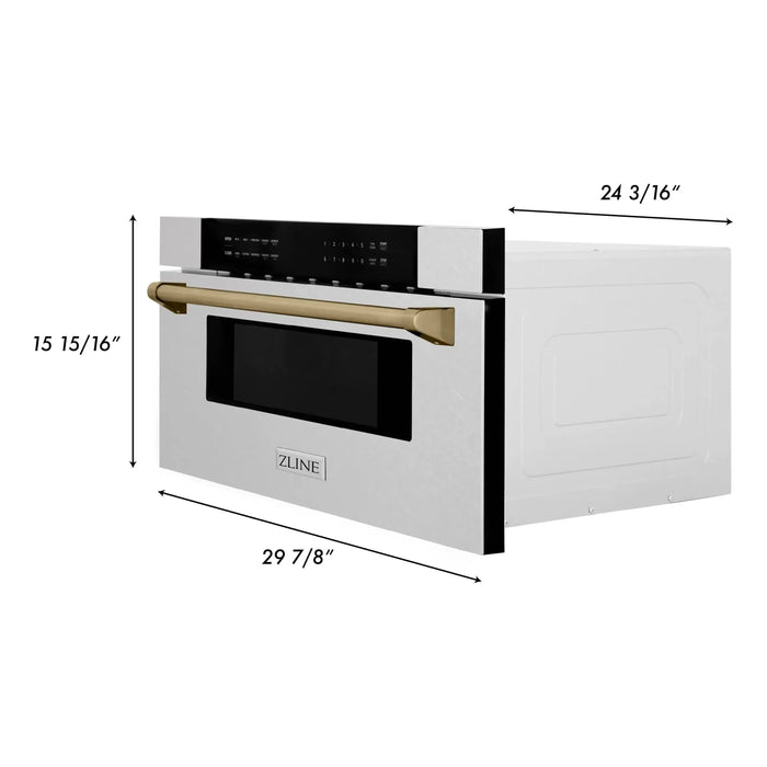 ZLINE Autograph 30 In. 1.2 cu. ft. Built-In Microwave Drawer In Fingerprint Resistant Stainless Steel With Champagne Bronze Accents, MWDZ-30-SS-CB