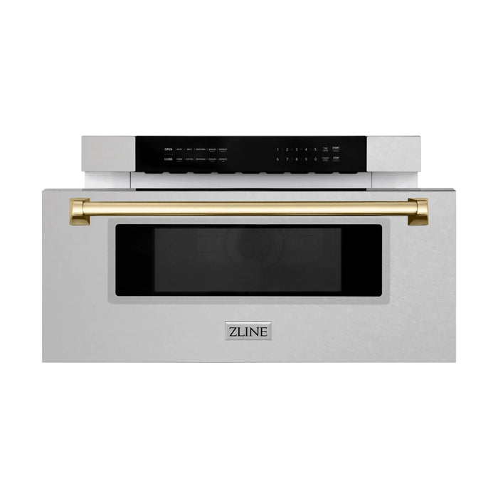 ZLINE Autograph 30 In. 1.2 cu. ft. Built-In Microwave Drawer In Fingerprint Resistant Stainless Steel With Gold Accents, MWDZ-30-SS-G