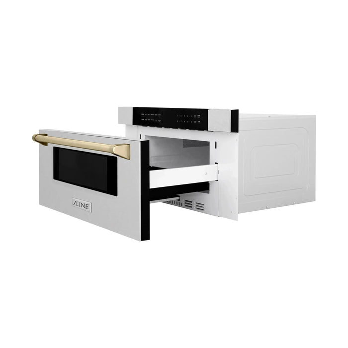 ZLINE Autograph 30 In. 1.2 cu. ft. Built-In Microwave Drawer In Fingerprint Resistant Stainless Steel With Gold Accents, MWDZ-30-SS-G