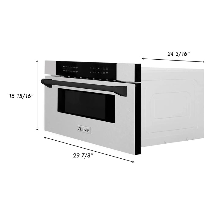 ZLINE Autograph 30 In. 1.2 cu. ft. Built-In Microwave Drawer In Fingerprint Resistant Stainless Steel with Matte Black Accents, MWDZ-30-SS-MB