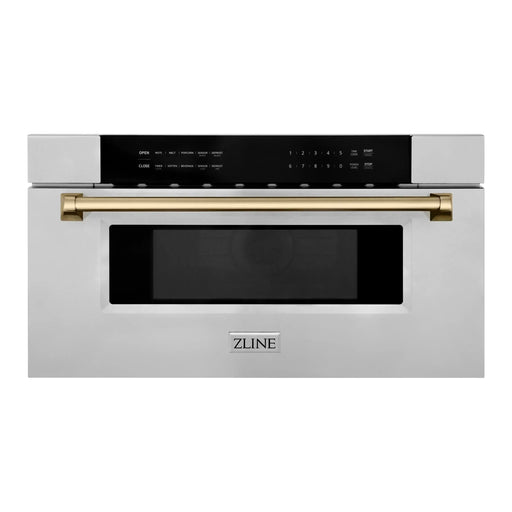 ZLINE Autograph 30 In. 1.2 cu. ft. Built-In Microwave Drawer In Stainless Steel With Champagne Bronze Accents, MWDZ-30-CB